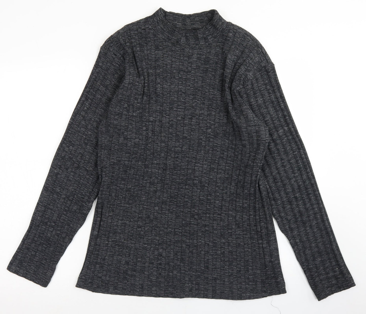Primo Womens Grey Mock Neck Striped Polyester Pullover Jumper Size L