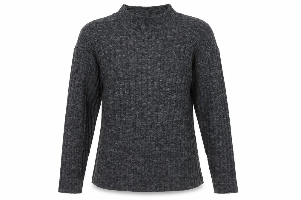 Primo Womens Grey Mock Neck Striped Polyester Pullover Jumper Size L