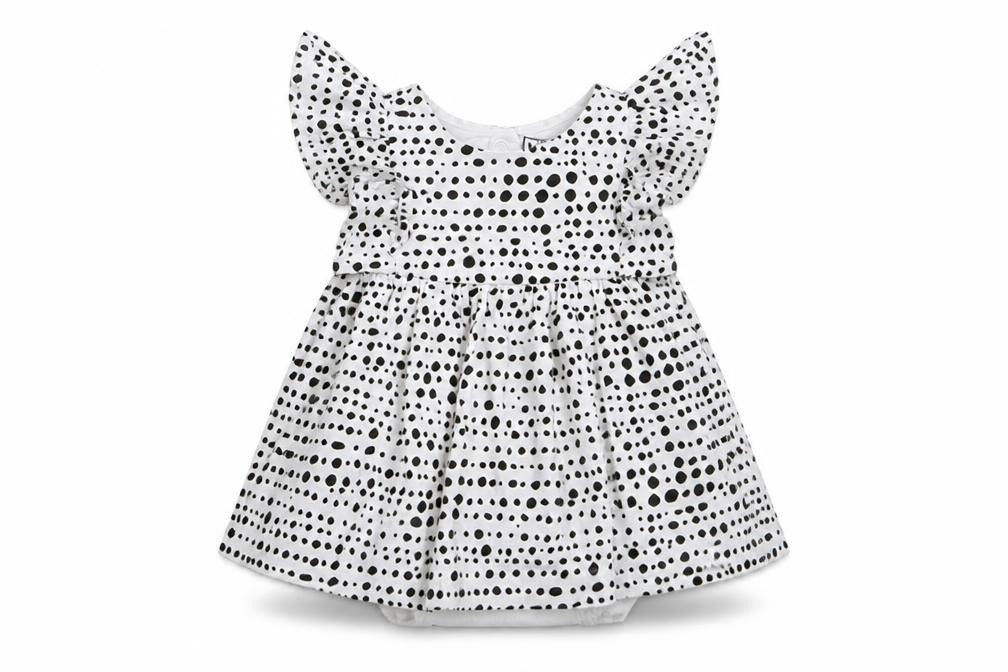 Myleene Klass Girls White Polka Dot 100% Cotton Fit & Flare  Size 0-3 Months  Collared Snap