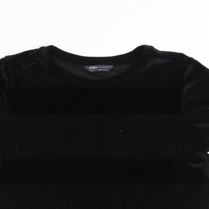 Preloved Marks and Spencer Womens Black  Polyester Basic T-Shirt Size 16 Crew Neck - Detail