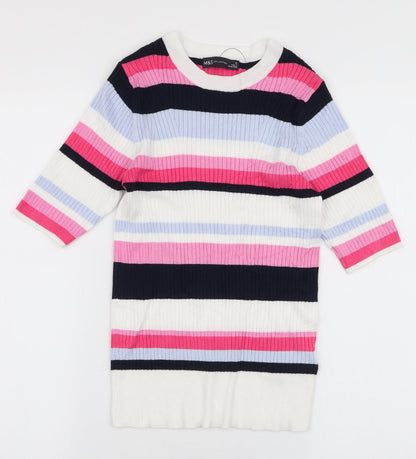 Marks & Spencer Womens Multicoloured Round Neck Striped Viscose Pullover Jumper Size 10
