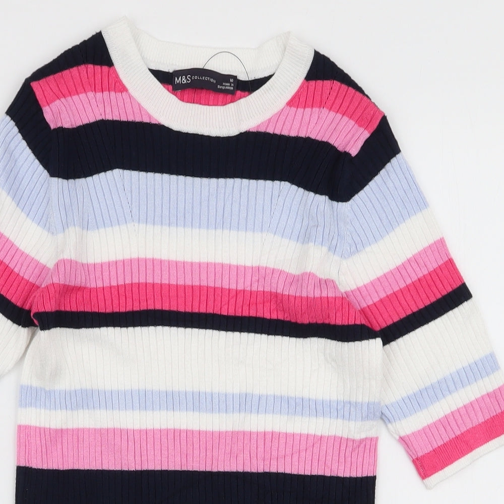 Marks and Spencer Womens Multicoloured Round Neck Striped Viscose Pullover Jumper Size 10