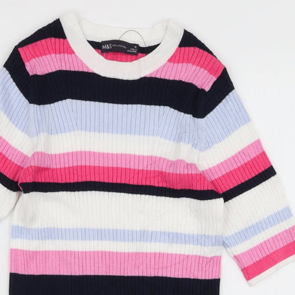Marks & Spencer Womens Multicoloured Round Neck Striped Viscose Pullover Jumper Size 10