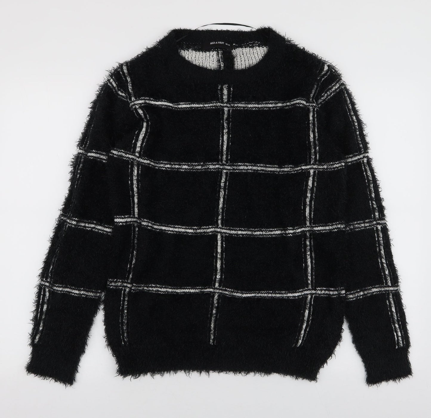 AKD-A-WEST Womens Black Round Neck Geometric Polyester Pullover Jumper Size 14