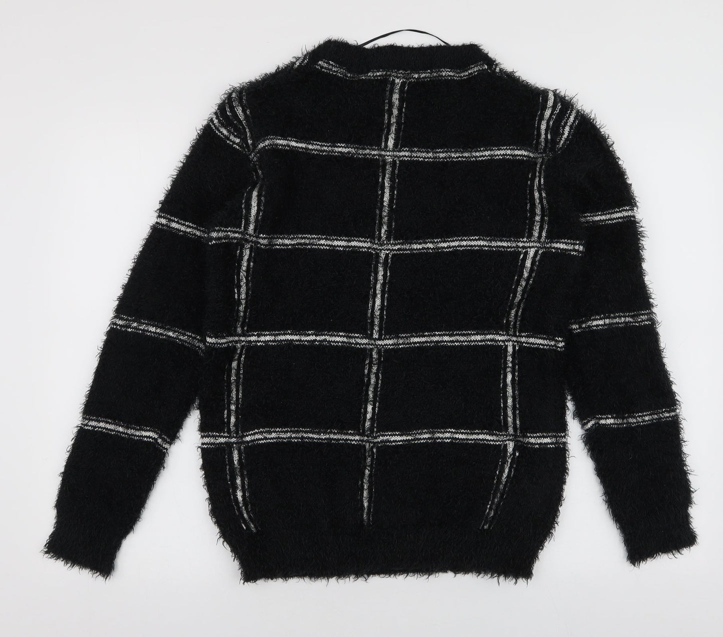 AKD-A-WEST Womens Black Round Neck Geometric Polyester Pullover Jumper Size 14