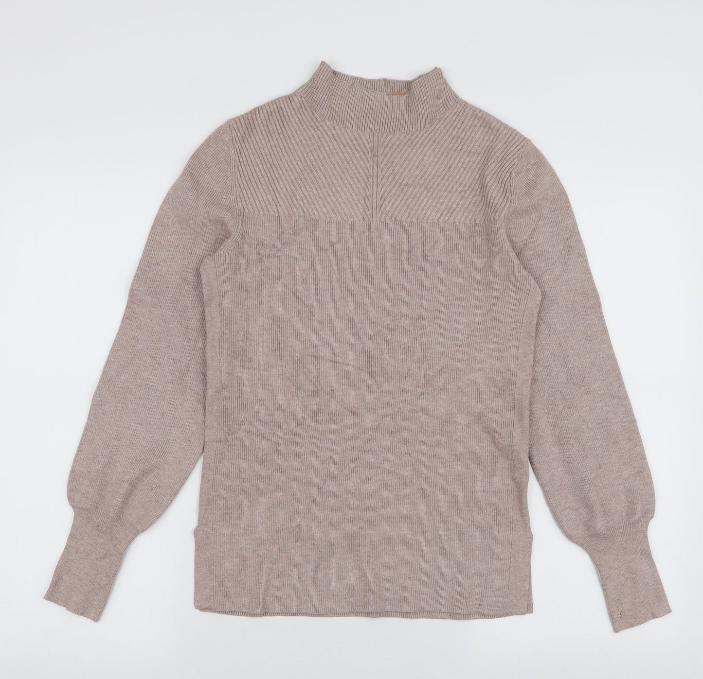 Marks and Spencer Womens Beige High Neck  Polyester Pullover Jumper Size XS