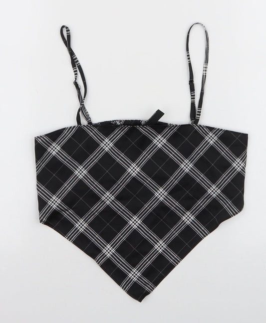 H&M Womens Black Plaid Polyester Camisole Tank Size XS Square Neck