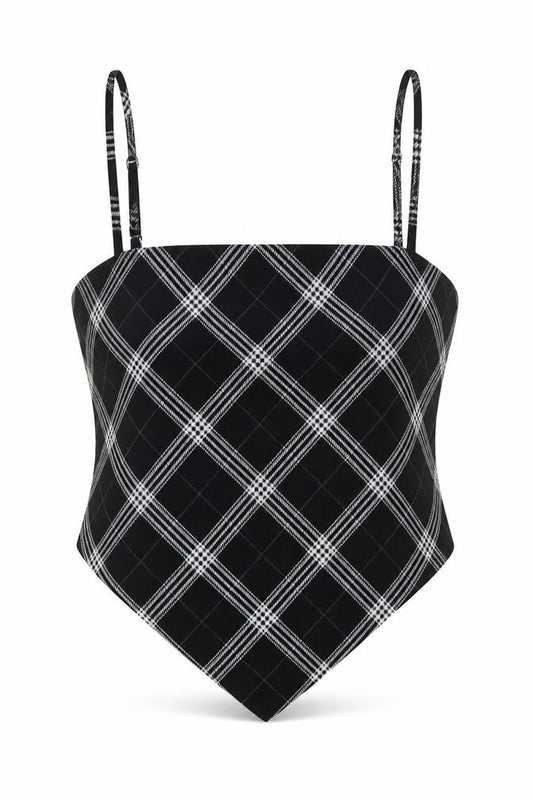 H&M Womens Black Plaid Polyester Camisole Tank Size XS Square Neck