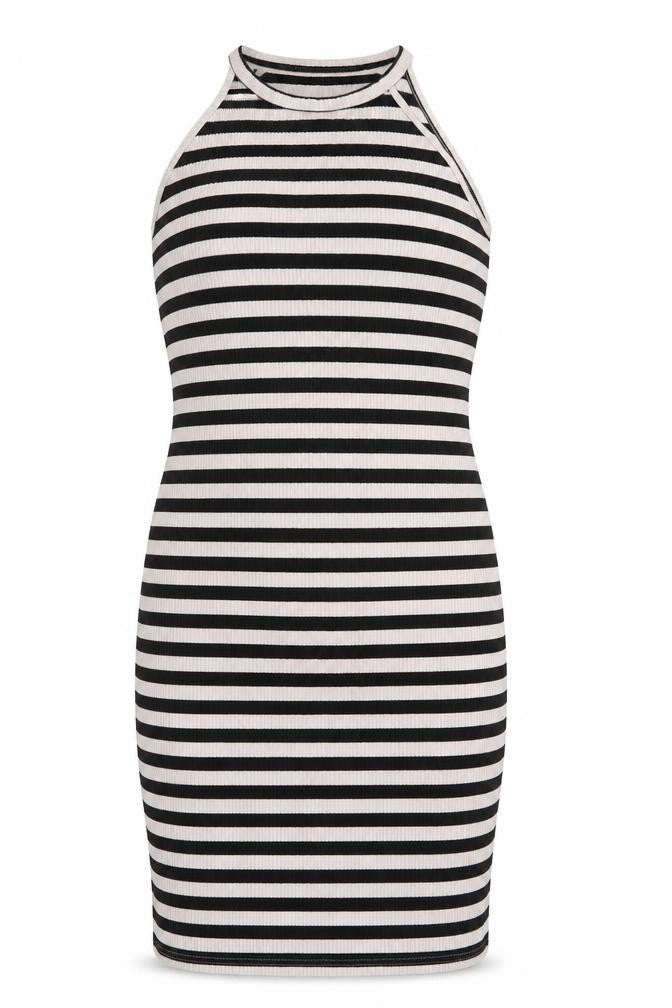 Blue Inc Womens Black Striped Cotton Bodycon  Size 12  High Neck Pullover
