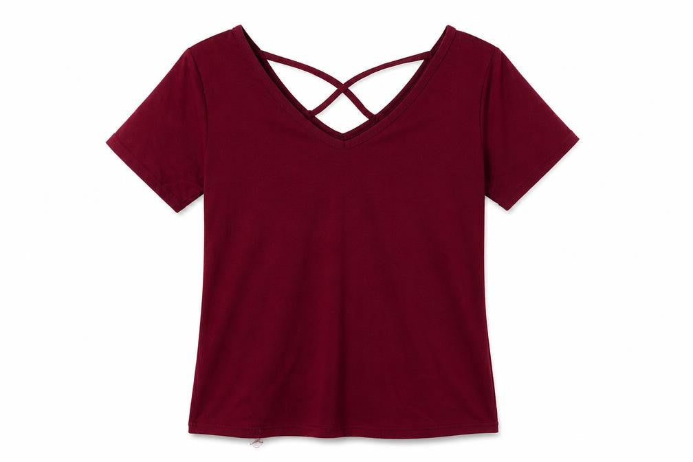 Preworn Womens Red  Polyester Jersey T-Shirt Size S V-Neck