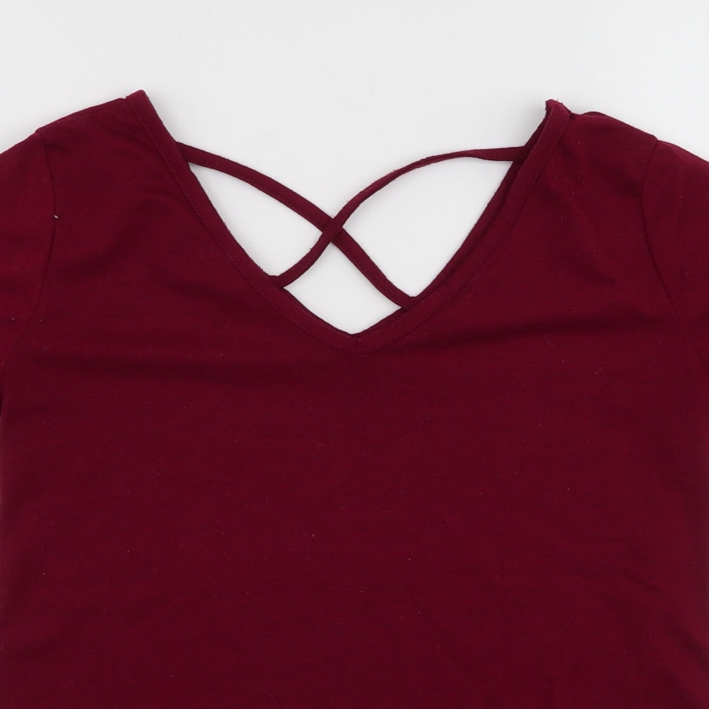 Preworn Womens Red  Polyester Jersey T-Shirt Size S V-Neck