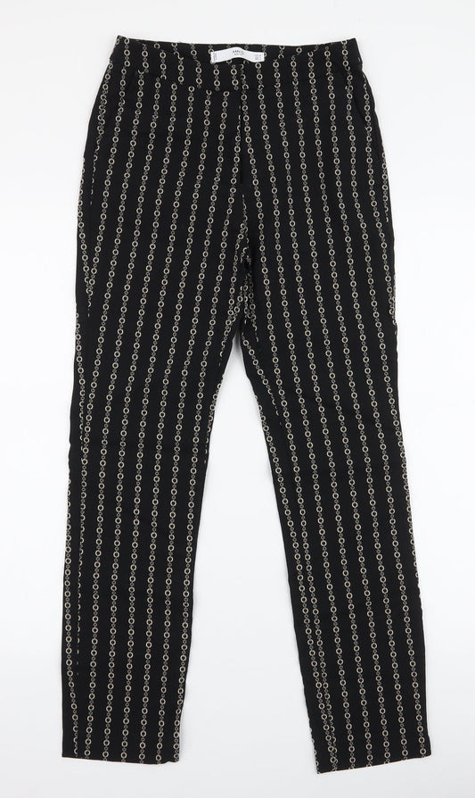 MNG Basics Womens Black Geometric Polyester Trousers  Size 8 L27 in Slim Zip