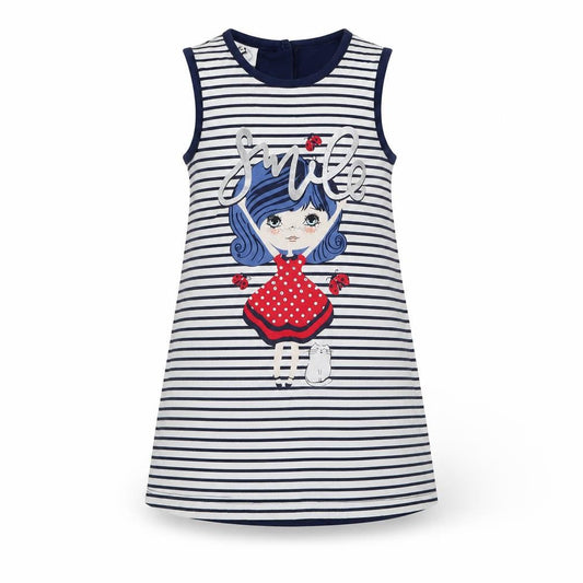 minicone Girls Blue Striped Cotton Tank Dress  Size 3 Years  Round Neck