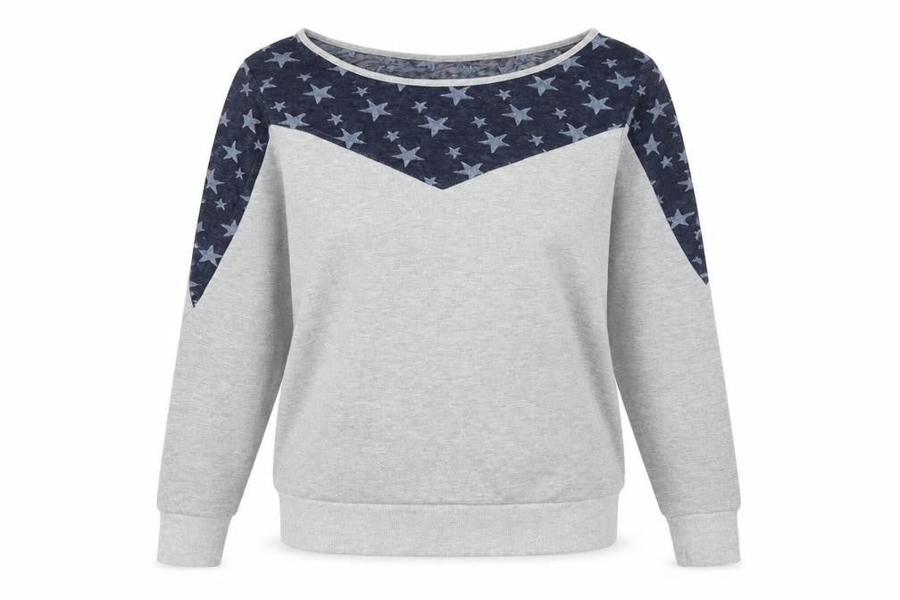 R.E.D Womens Grey Scoop Neck Geometric Cotton Pullover Jumper Size M   - Star