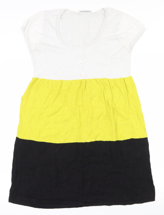 Wallis Womens Multicoloured Colourblock Cotton Jumper Dress  Size M  Scoop Neck Pullover