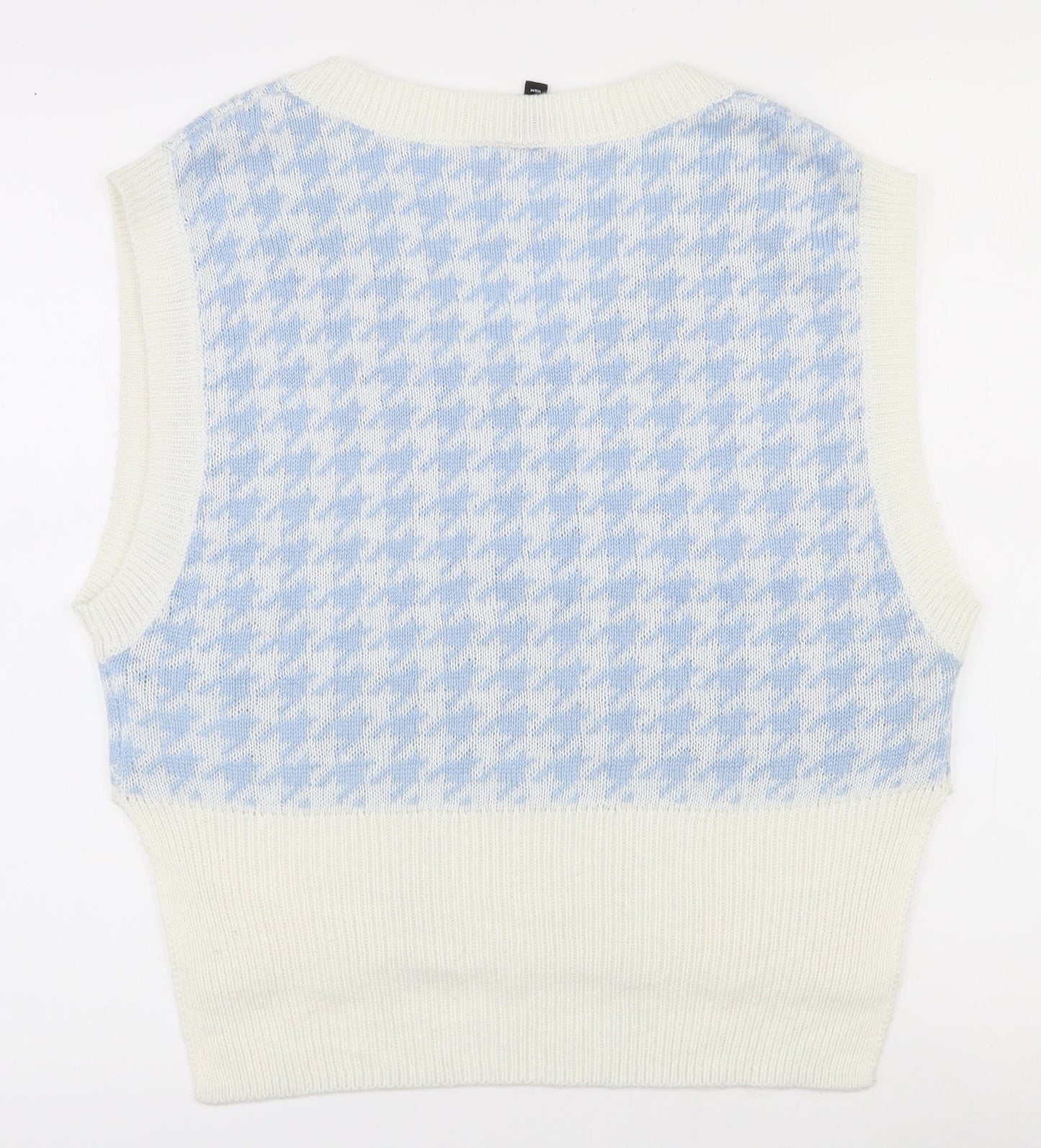 H&M Womens White V-Neck Houndstooth Acrylic Pullover Jumper Size XS