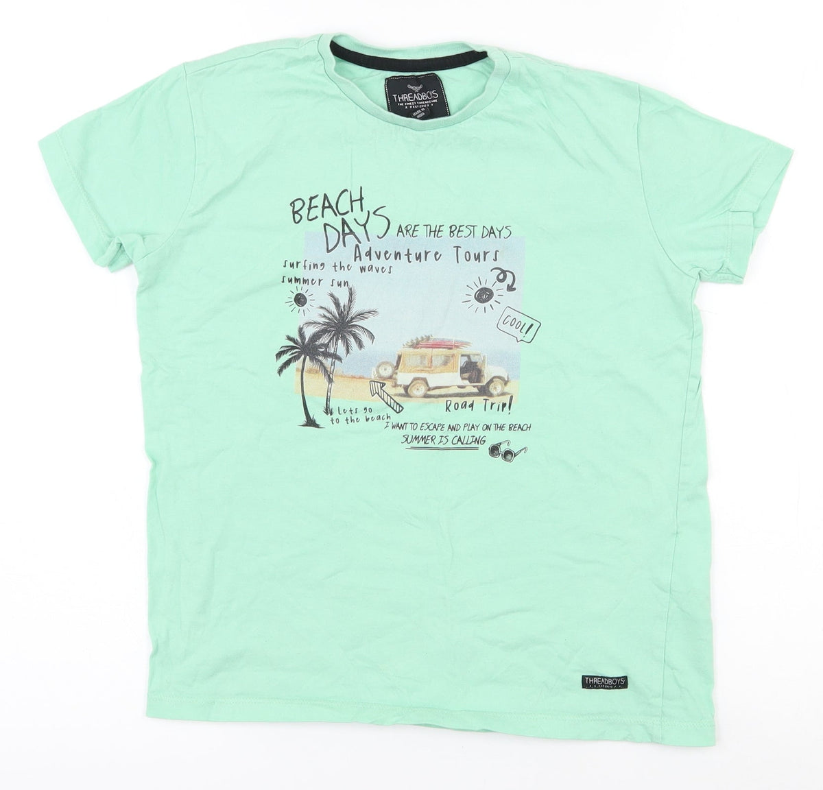 THREADBOYS Boys Green  100% Cotton Pullover T-Shirt Size 9-10 Years Crew Neck Pullover