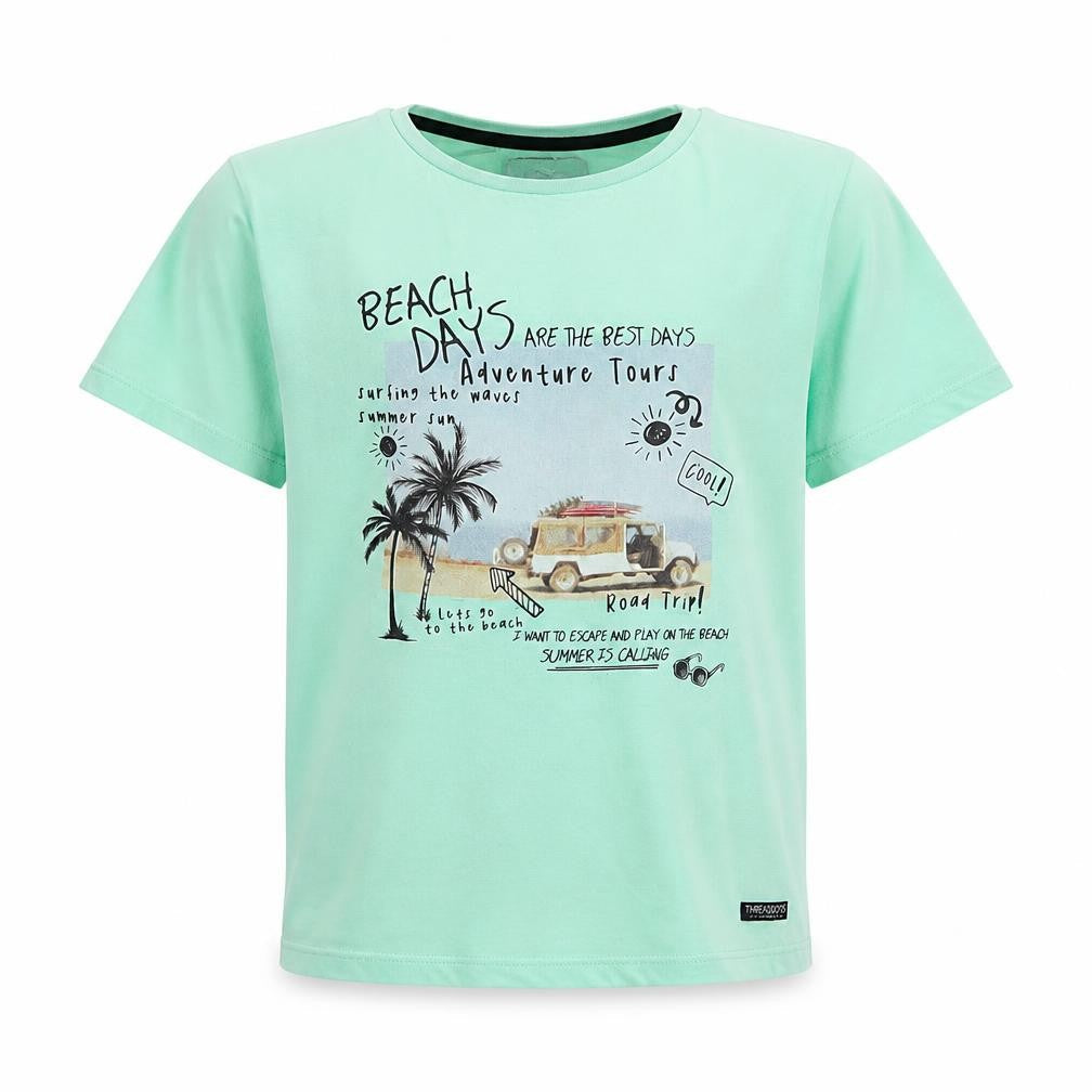 THREADBOYS Boys Green  100% Cotton Pullover T-Shirt Size 9-10 Years Crew Neck Pullover