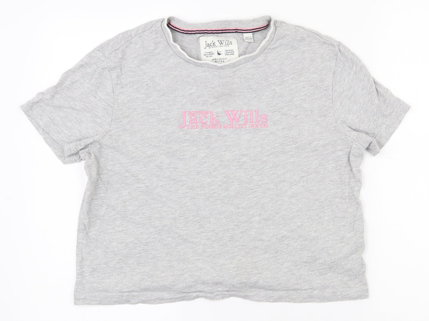 Jack Wills Womens Grey  Cotton Basic T-Shirt Size 8 Round Neck