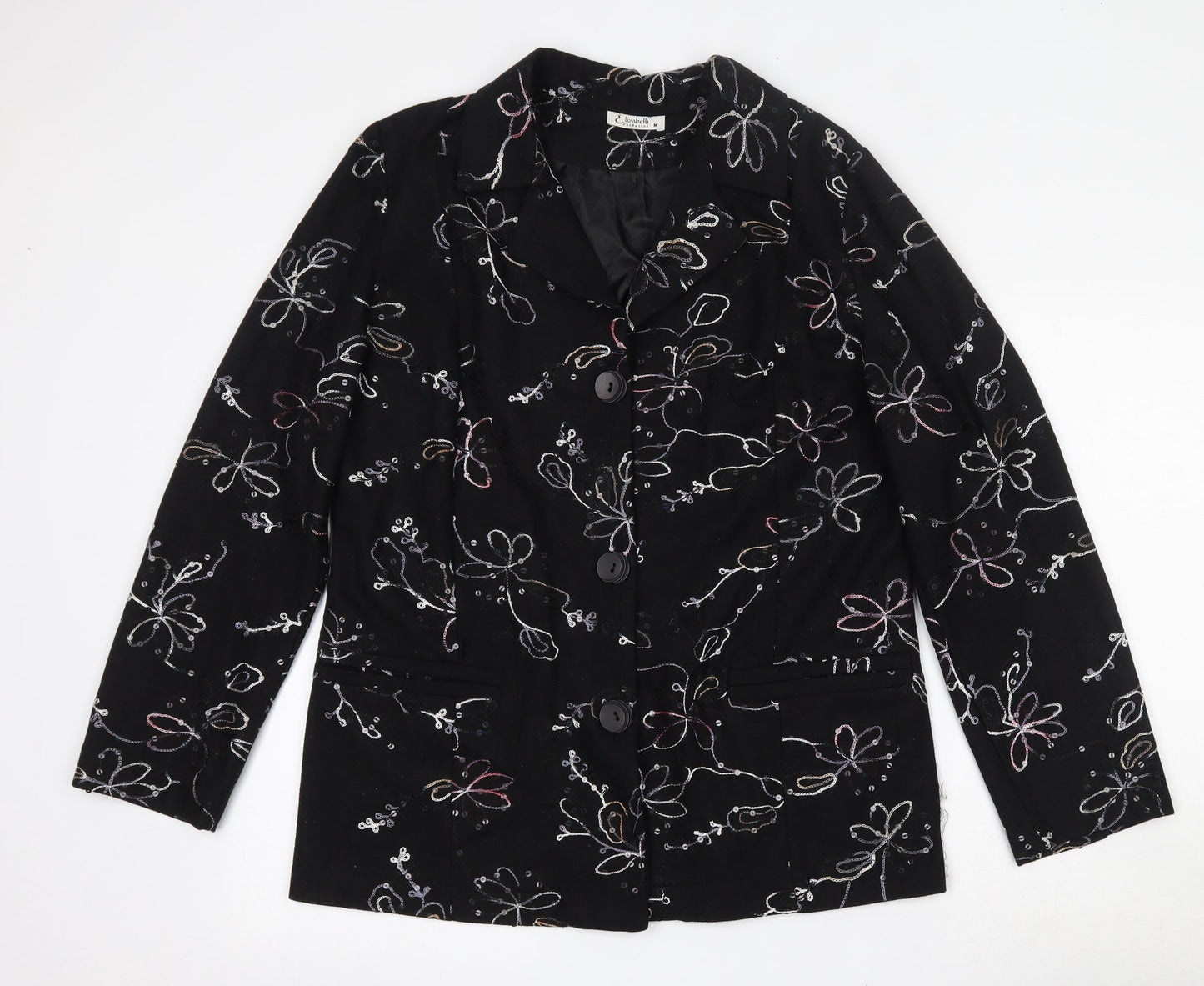 Exclusive Womens Black Floral  Jacket Blazer Size M  Button