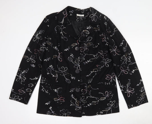 Exclusive Womens Black Floral  Jacket Blazer Size M  Button
