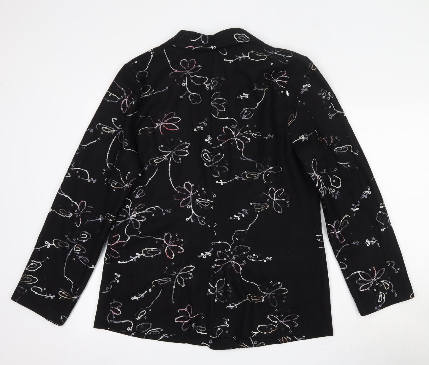 Exclusive Womens Black Floral  Jacket Blazer Size M  Button
