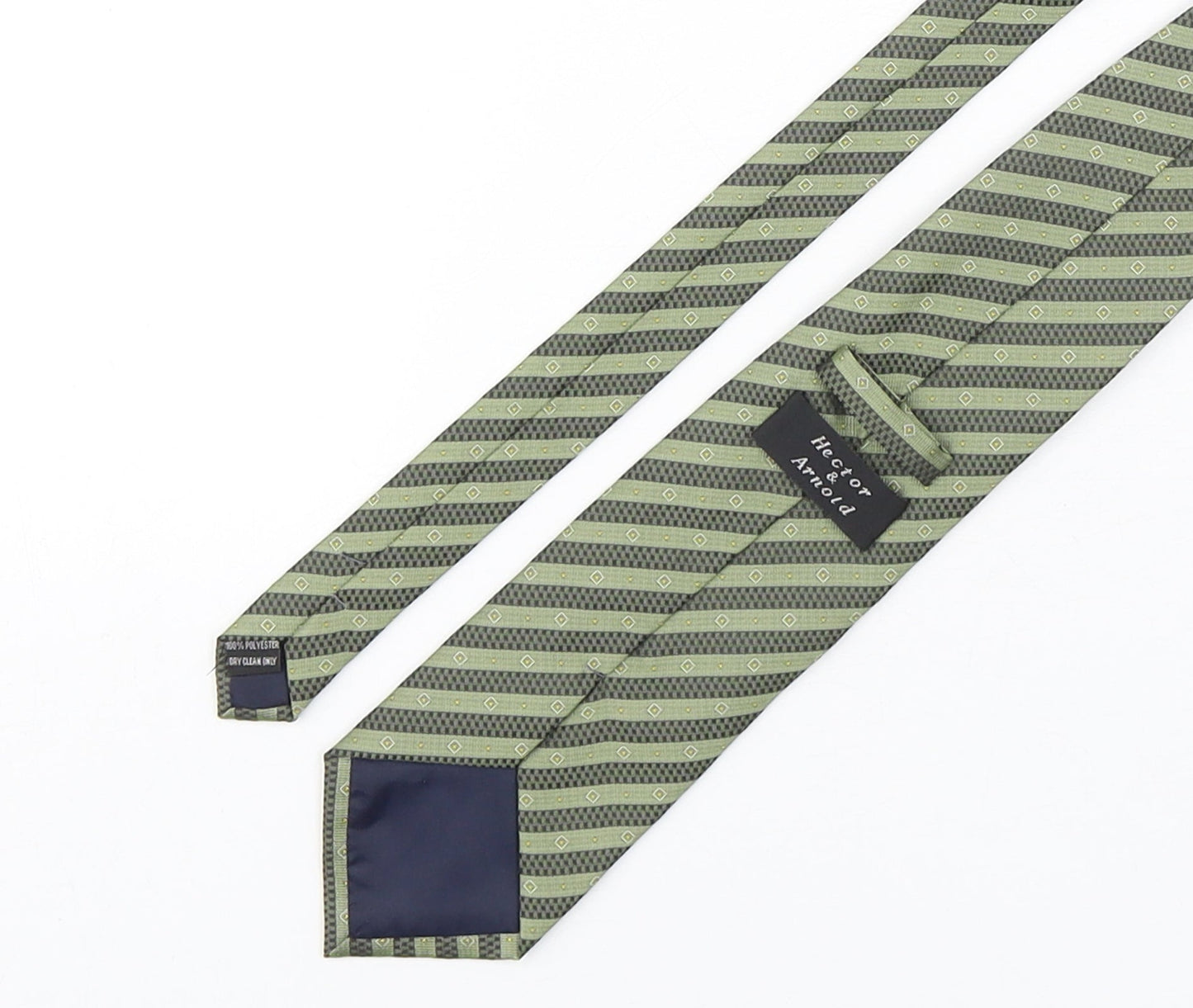 Hector & Arnold  Mens Green Striped Polyester Pointed Tie One Size