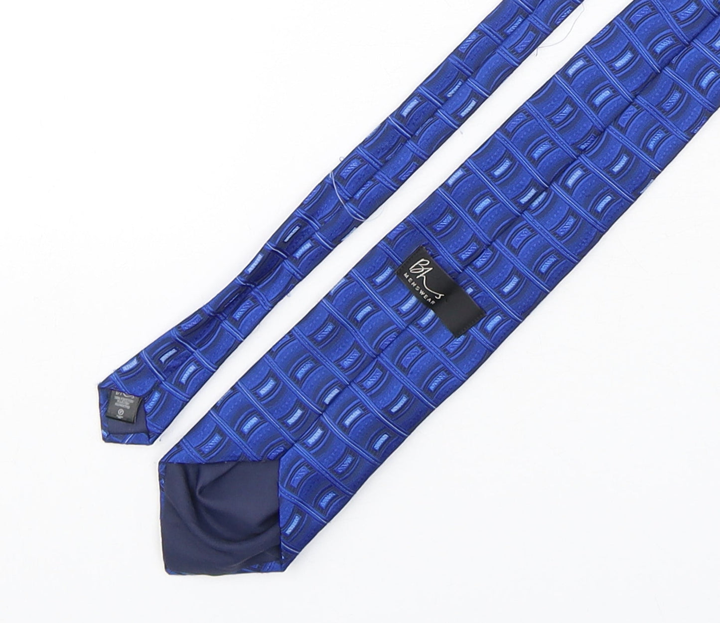 BHS Mens Blue Geometric Polyester Pointed Tie One Size