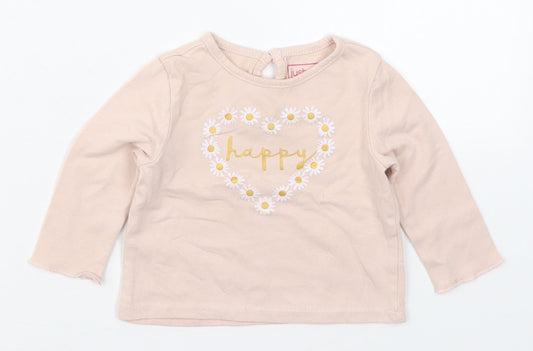 Just Lizzy Girls Pink  Cotton Basic T-Shirt Size 6-9 Months Round Neck Pullover - Happy