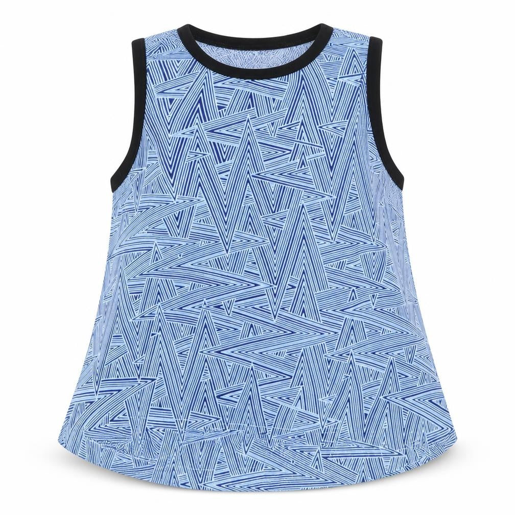 Neon Rose Womens Blue Geometric Polyester Basic Tank Size 10 Crew Neck