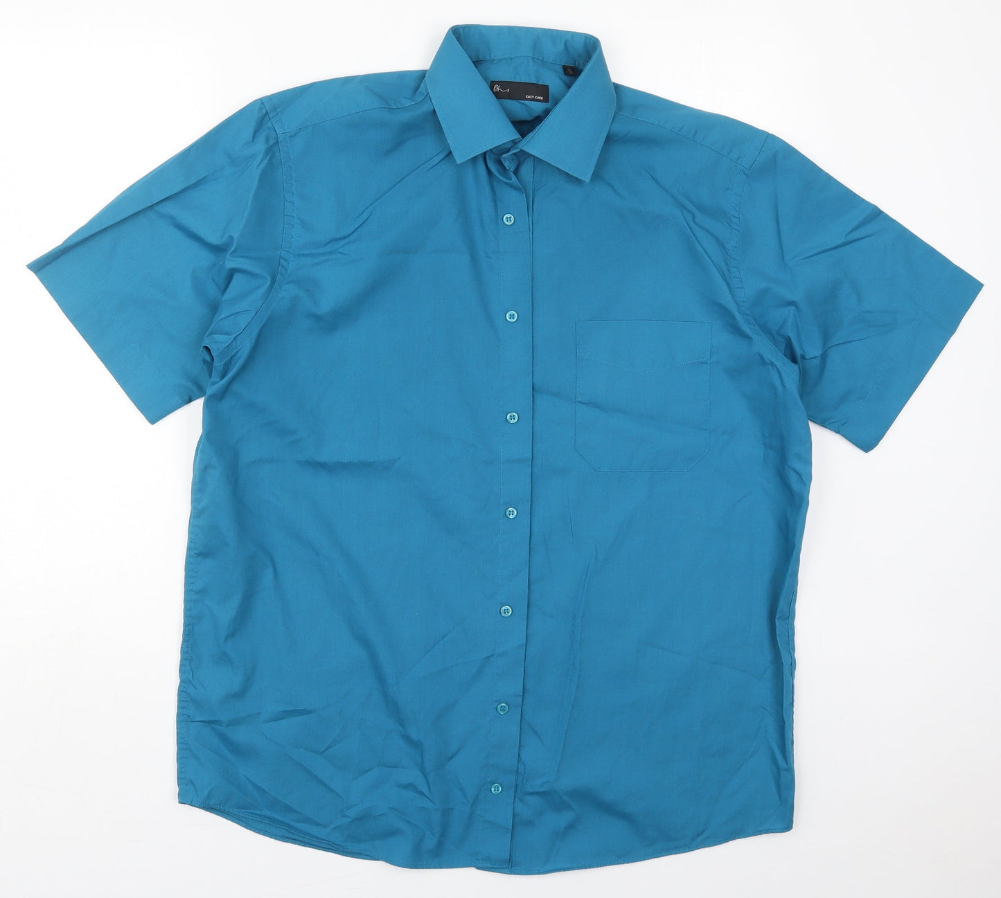 BHS Mens Blue  Polyester  Button-Up Size 16 Collared Button