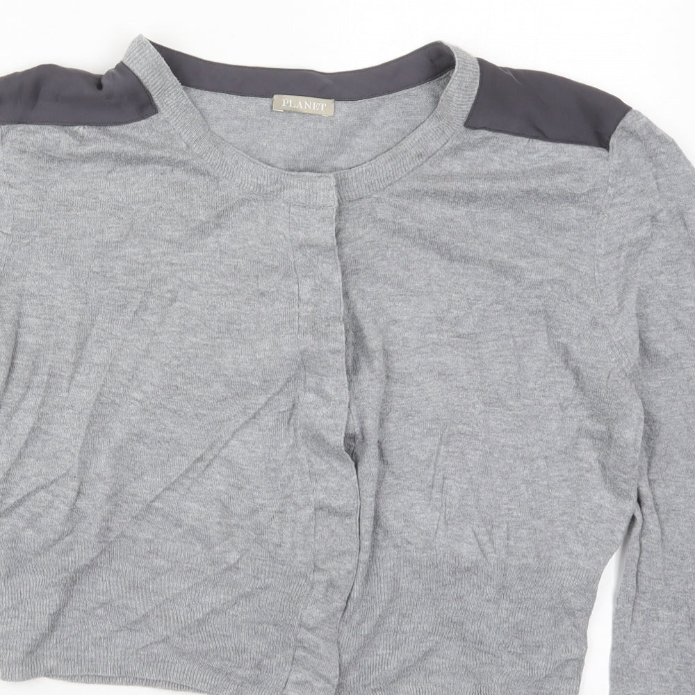 Planet Womens Grey Round Neck  Cotton Cardigan Jumper Size XL