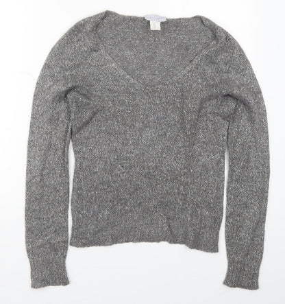 Linear Womens Grey V-Neck  Acrylic Pullover Jumper Size M