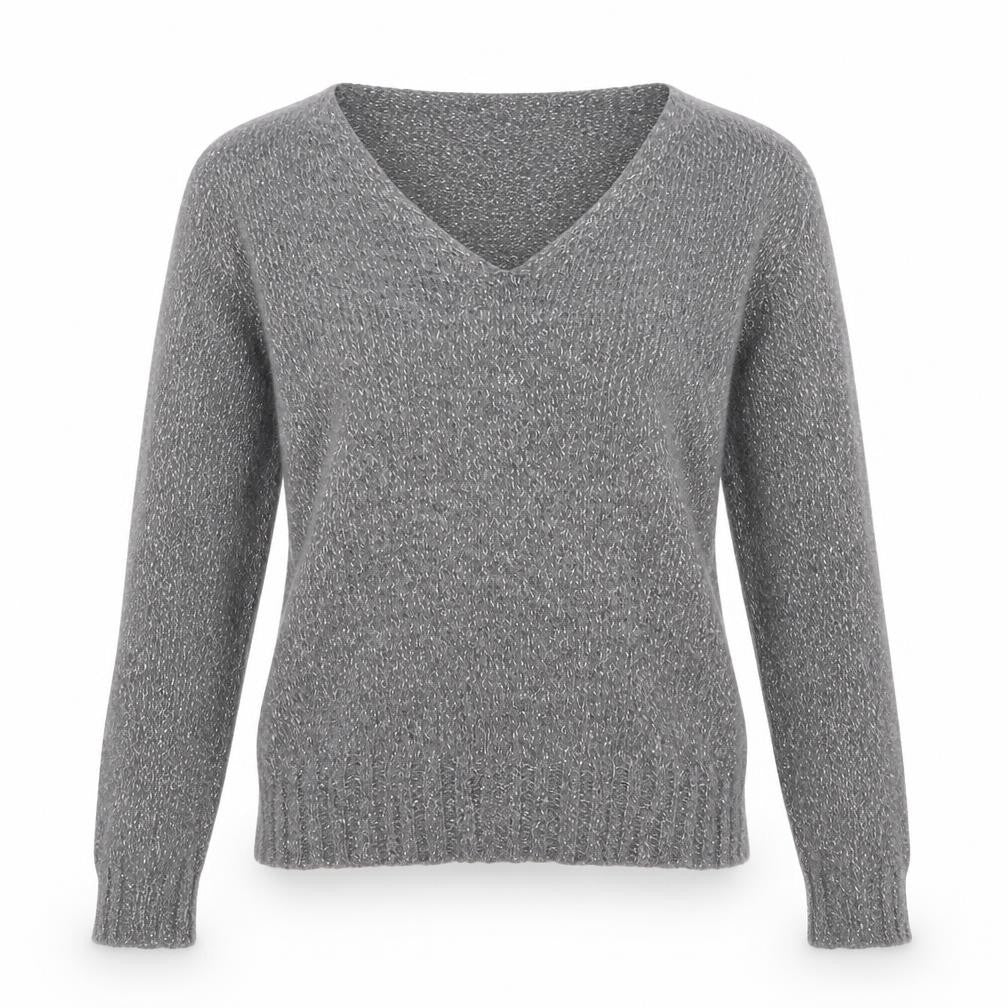 Linear Womens Grey V-Neck  Acrylic Pullover Jumper Size M