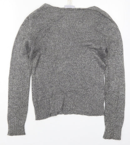 Linear Womens Grey V-Neck  Acrylic Pullover Jumper Size M