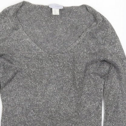 Linear Womens Grey V-Neck  Acrylic Pullover Jumper Size M