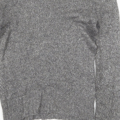 Linear Womens Grey V-Neck  Acrylic Pullover Jumper Size M