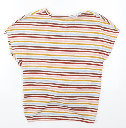 Preloved New Look Womens Pink Striped Polyester Basic T-Shirt Size S Crew Neck - Blue and Yellow - Back