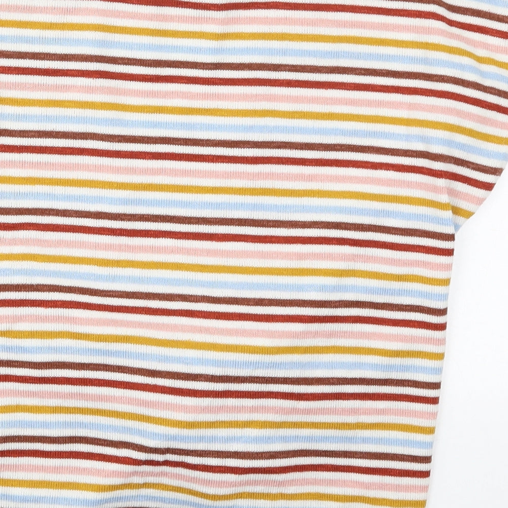 New Look Womens Pink Striped Polyester Basic T-Shirt Size S Crew Neck - Blue and Yellow