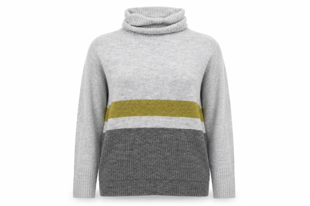 TU Womens Grey Roll Neck Striped Acrylic Pullover Jumper Size 10