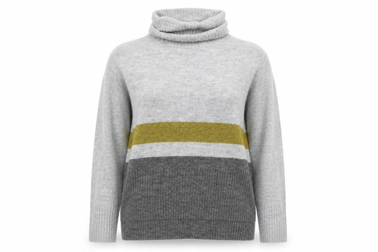 Tu Womens Grey Roll Neck Striped Acrylic Pullover Jumper Size 10