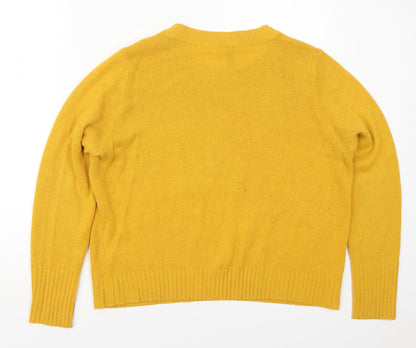 Preloved H&M Womens Yellow Crew Neck  Acrylic Pullover Jumper Size L - Back
