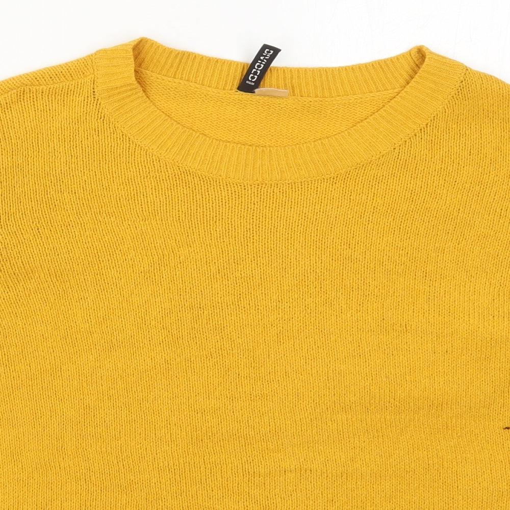 H&M Womens Yellow Crew Neck  Acrylic Pullover Jumper Size L