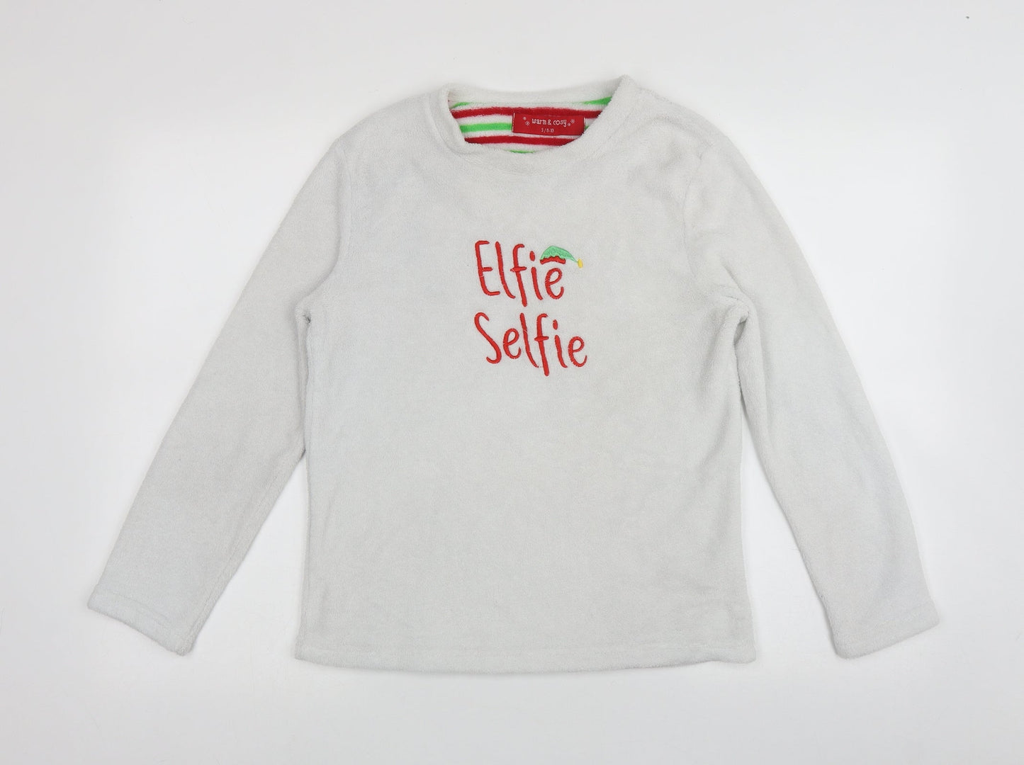 Preworn Womens Grey Solid Polyester Top Pyjama Top Size 2   - Christmas 'Elfie Selfie'