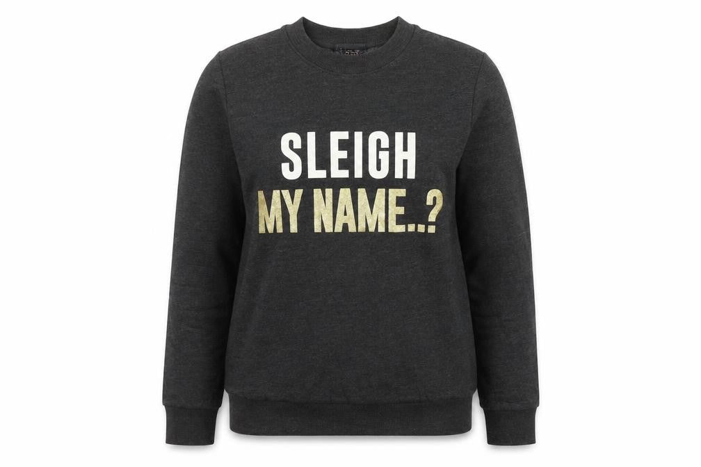 Avenue Womens Grey  Cotton Pullover Sweatshirt Size S   - 'Sleigh my name'