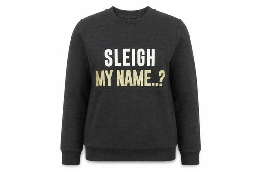 Avenue Womens Grey  Cotton Pullover Sweatshirt Size S   - 'Sleigh my name'