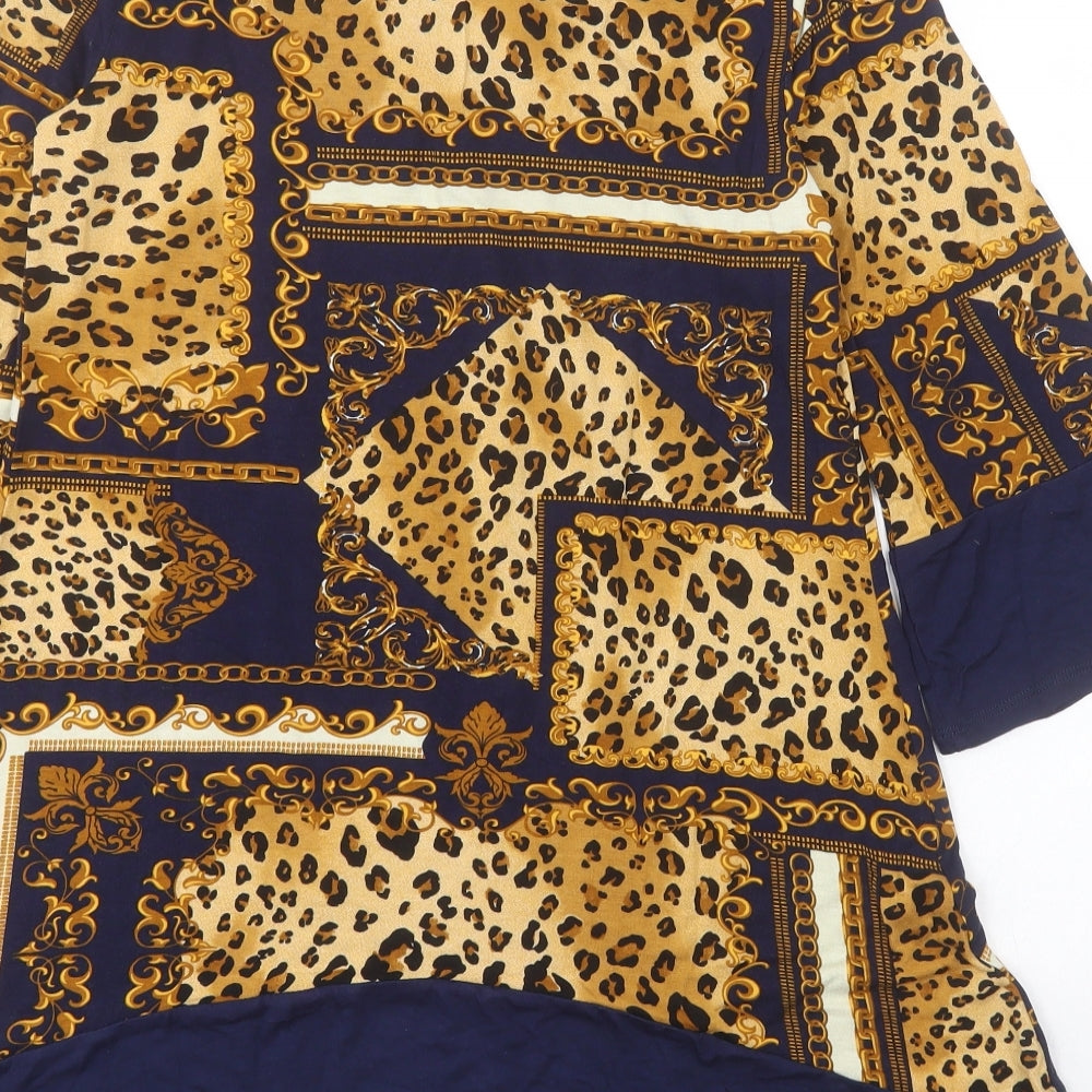 George Womens Blue Animal Print Viscose A-Line  Size 10  V-Neck Pullover