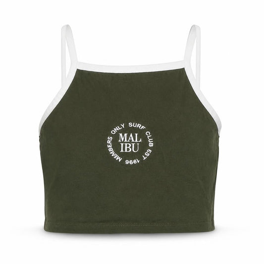 Matalan Girls Green  Cotton Cropped Tank Size 10 Years Square Neck  - Malibu Surf Club