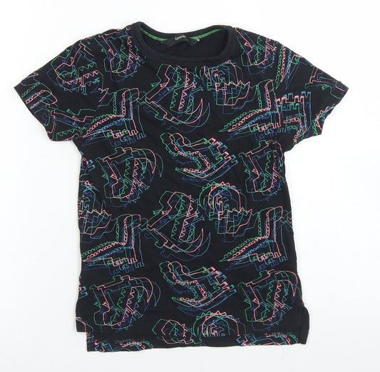 George Boys Black Geometric Cotton Basic T-Shirt Size 5-6 Years Crew Neck  - Dinosaurs