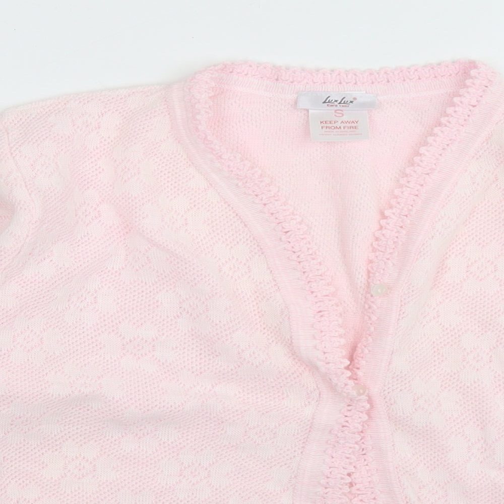Lux Lux Womens Pink V-Neck  Acrylic Cardigan Jumper Size S